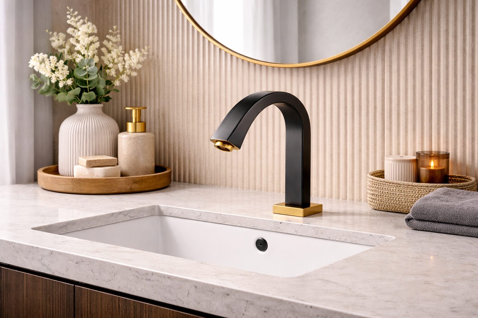 Elegant bathroom sink with a sleek single hole faucet for modern homes