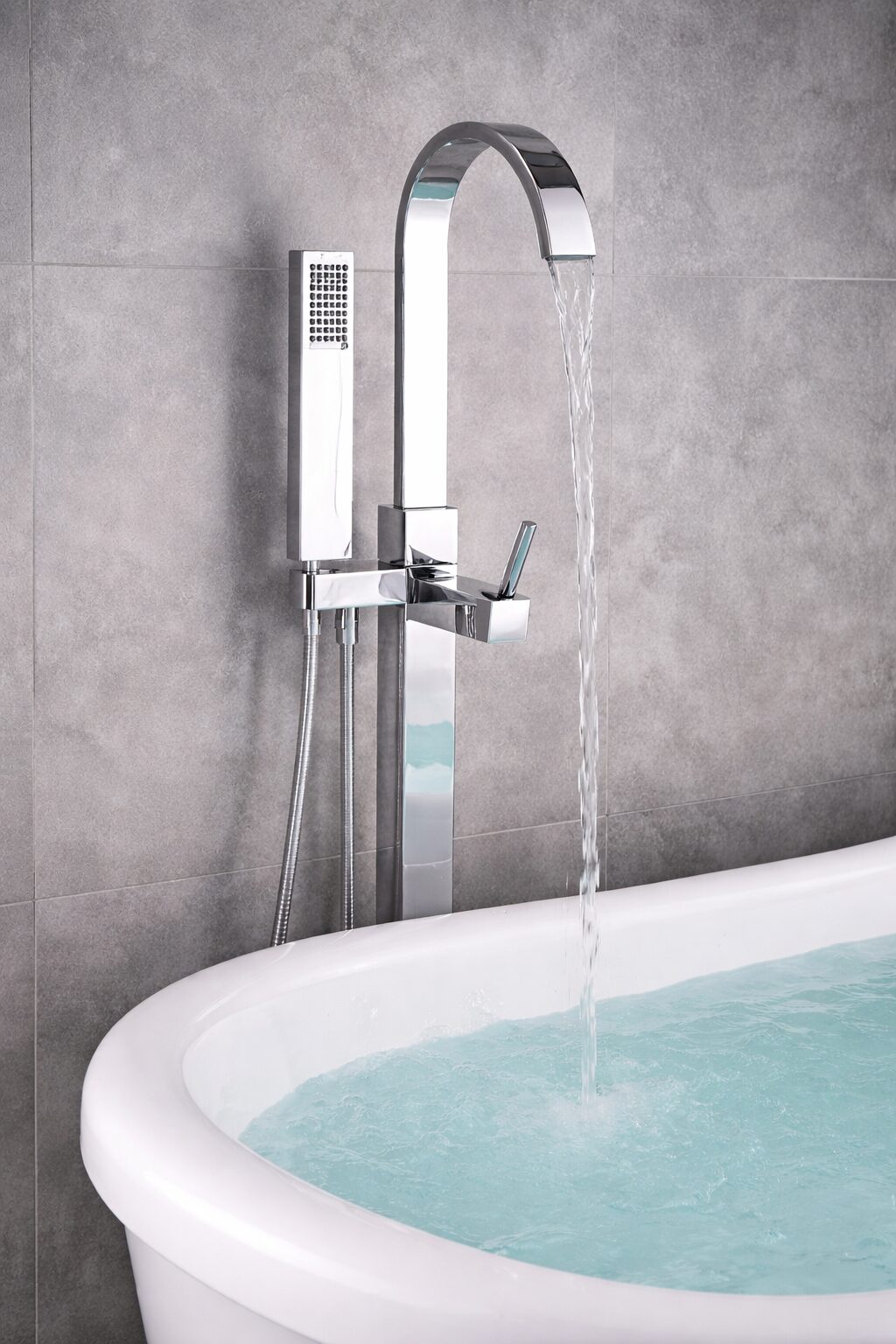 Freestanding bathtub faucet finishes in matte black brushed gold and polished chrome