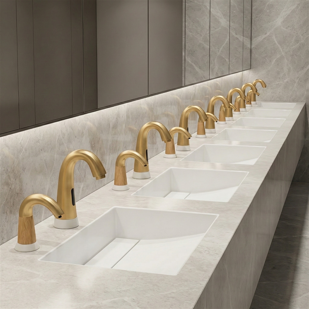 Facility maintenance team servicing commercial touchless restroom fixtures