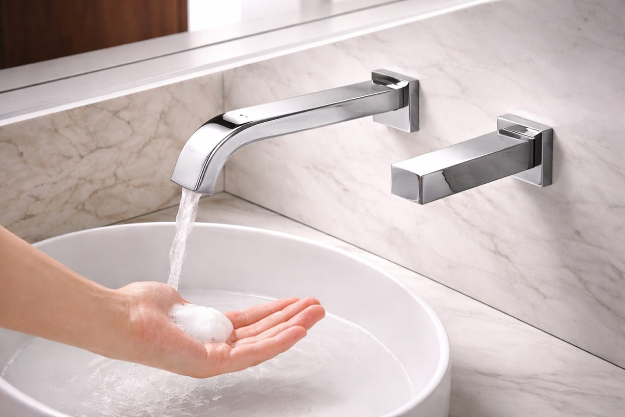 Engineering detail of an infrastructure-grade touchless sink installation