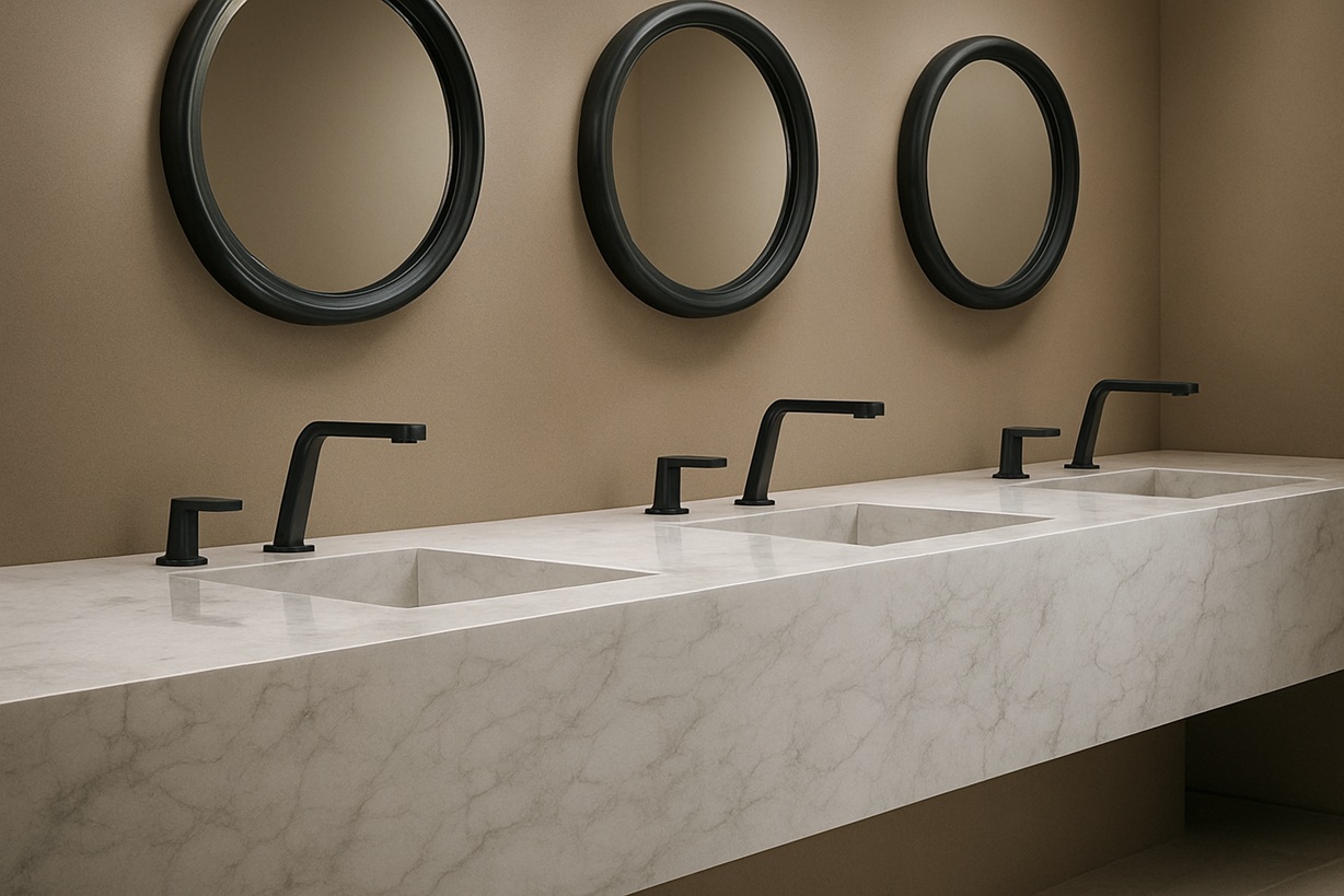 Luxury bathroom faucet finish options including chrome brushed nickel matte black and custom blue-accent styling