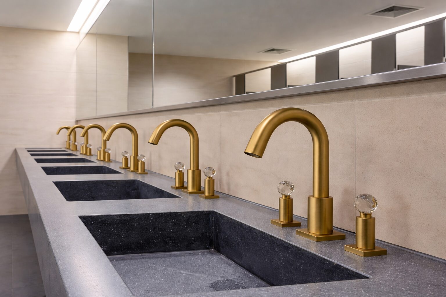 Modern bathroom faucet and sink with polished corrosion-resistant finish