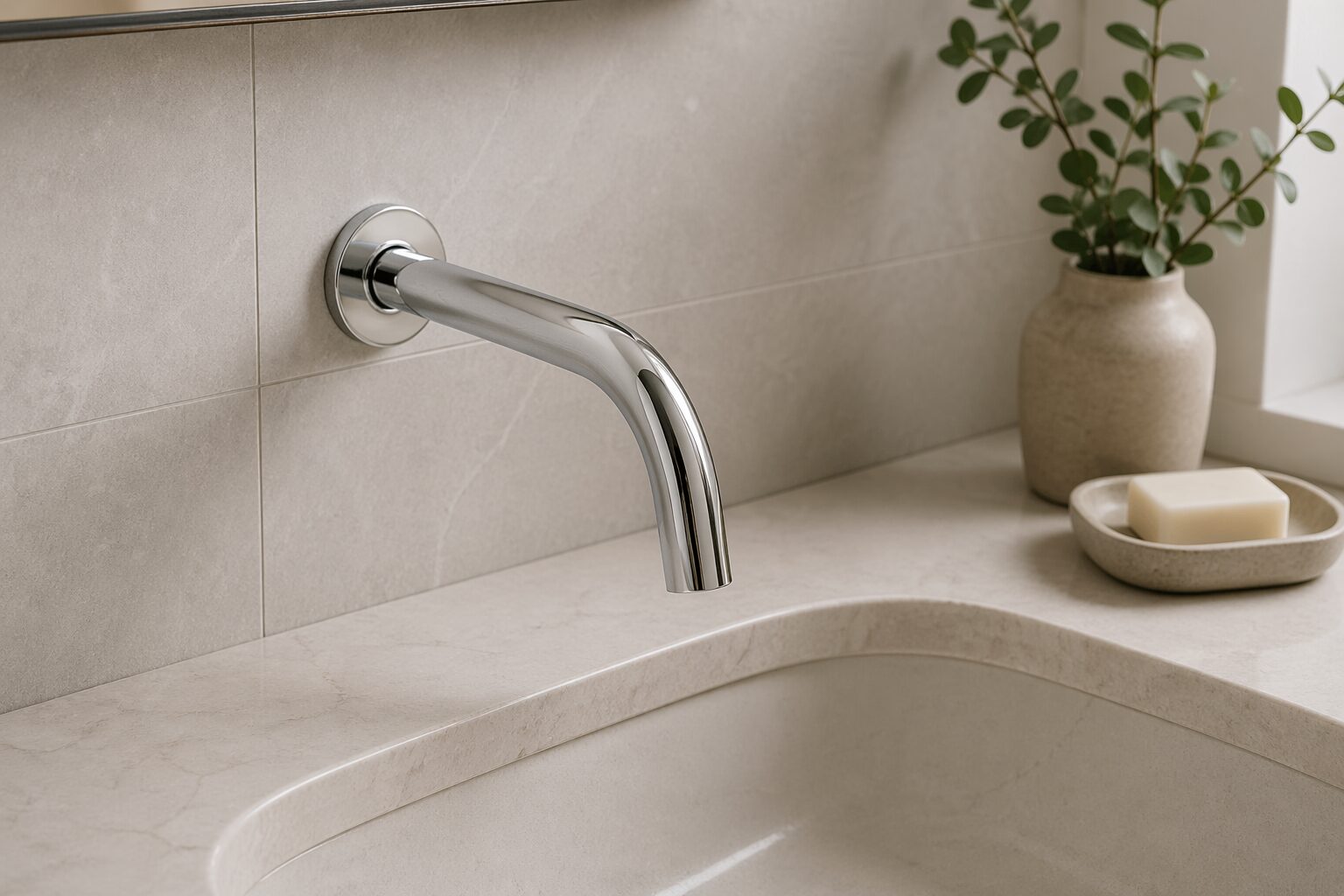 KOHLER commercial sensor faucet on a modern public restroom sink deck