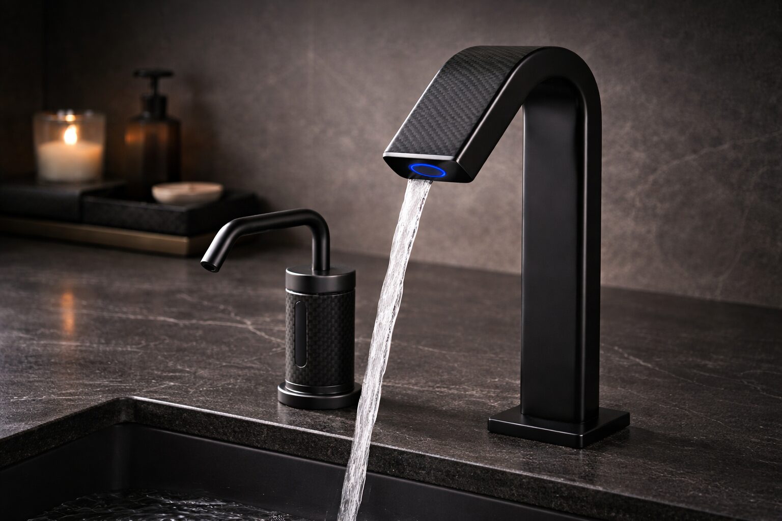 Durable brass commercial sensor faucet with sleek design on a restroom counter