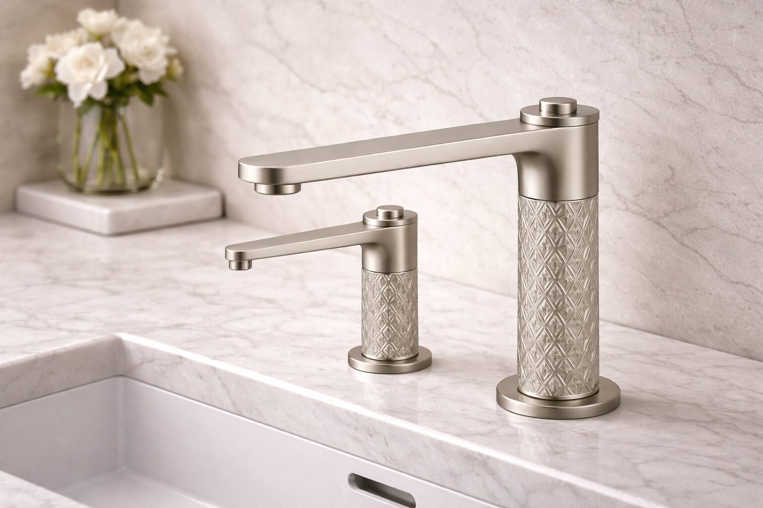 Modern commercial sink setup with automatic soap dispenser and faucet