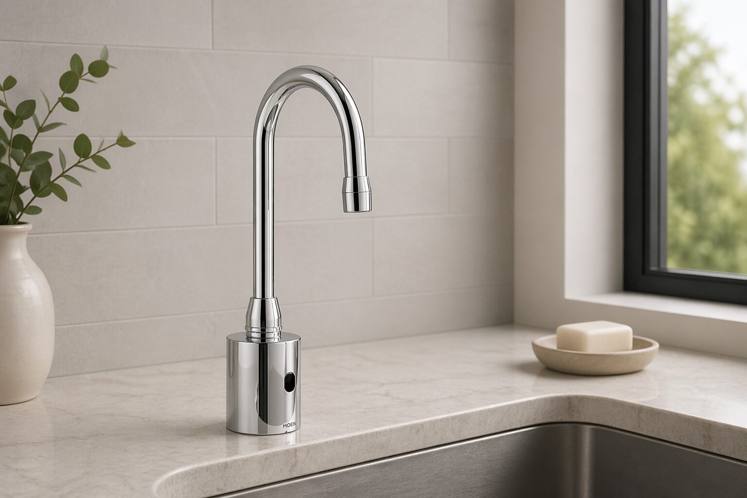 Moen Commercial M-Power touchless faucet with serviceable access design