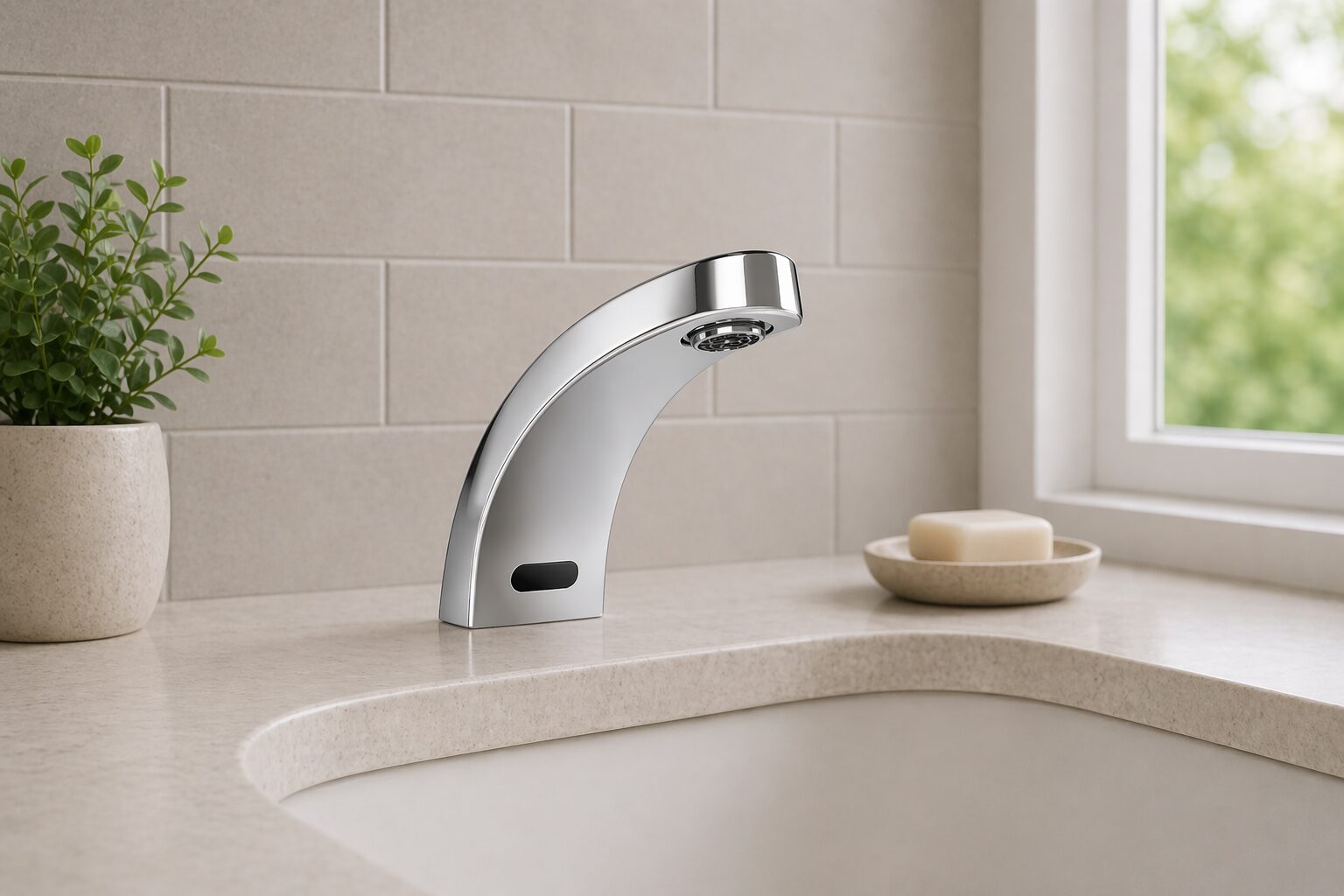 Zurn AquaSense touchless faucet installed in a commercial washroom