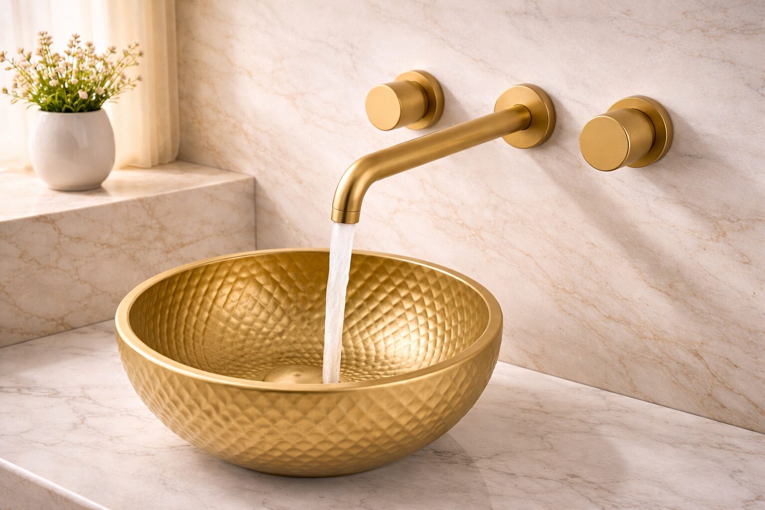 Commercial touchless faucet installed in a modern high-traffic public restroom